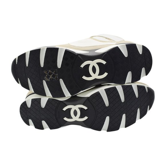 Chanel Beige High-Top CC Sneakers Trainers Suede Calfskin  - Size 10.5 - Picture 3 of 6